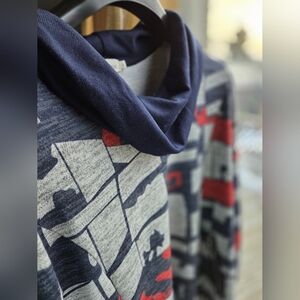 Navy and Red Geometric Patterned Hoodie